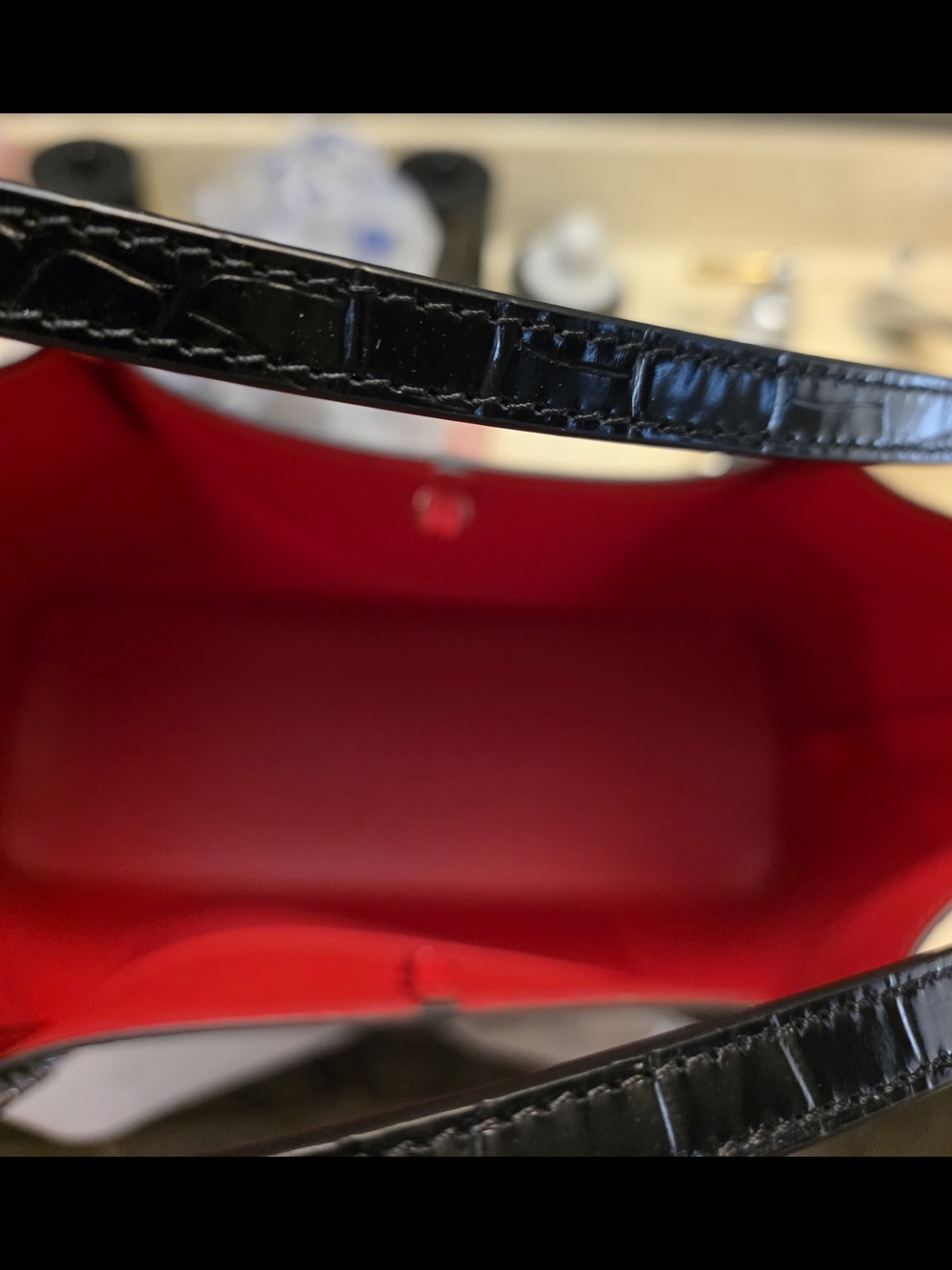 Christian Louboutin Black Croc-Embossed Tote with Red Trim - Picture 3 of 5